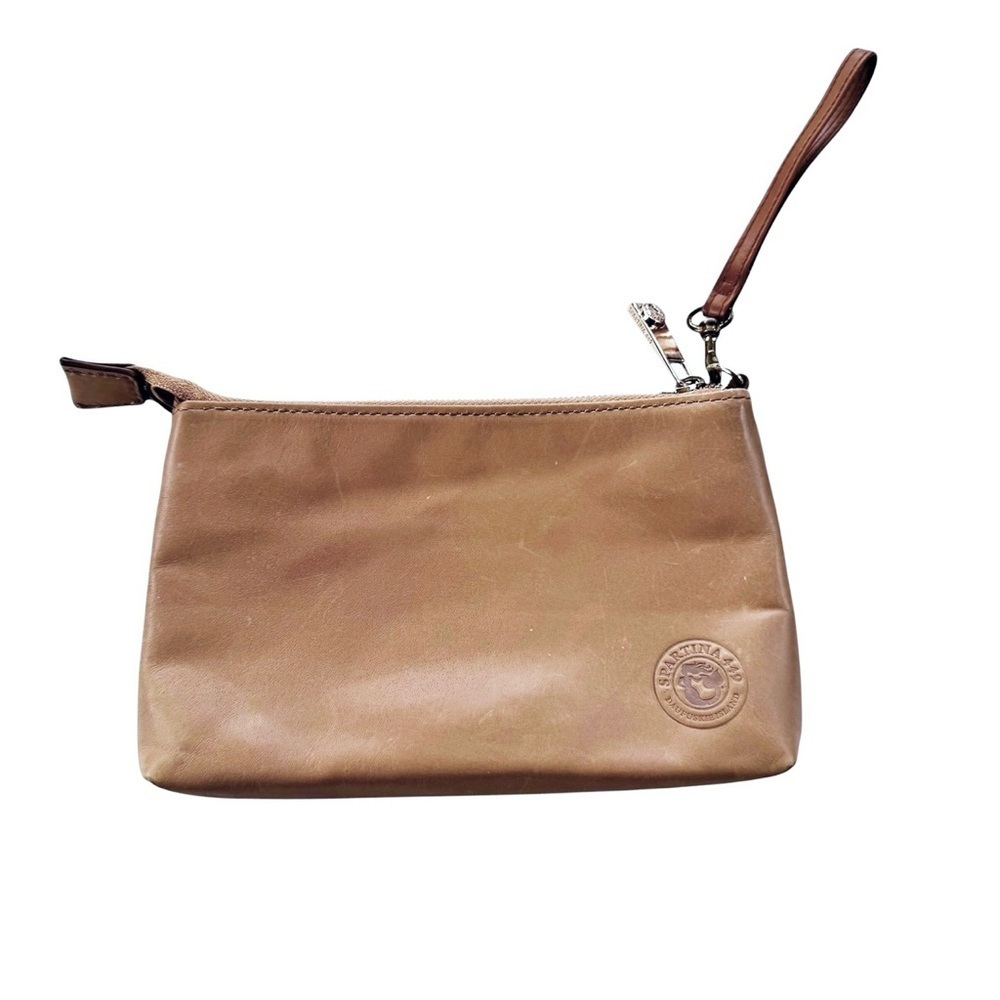 Spartina 449 Leather Wristlet Zipper Pouch Tan - Picture 2 of 11